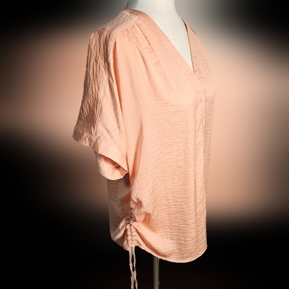 Chicos Peach V-Neck Silky Short Sleeve Blouse - Picture 5 of 16